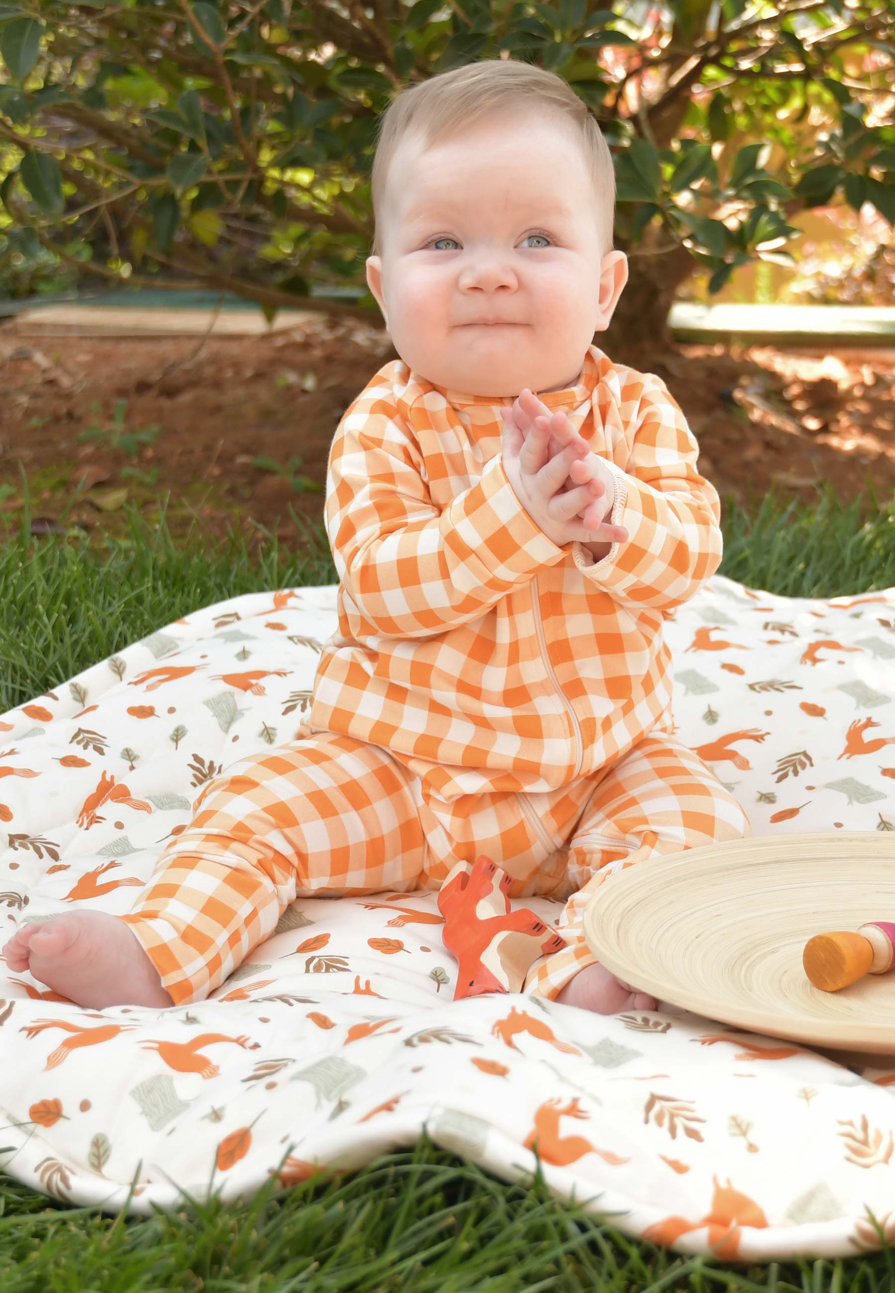 Bamboo Zip Romper - Autumn Leaves - Blue Balloon