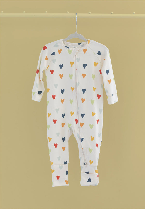 Bamboo Zip Romper - Hearts - Blue Balloon