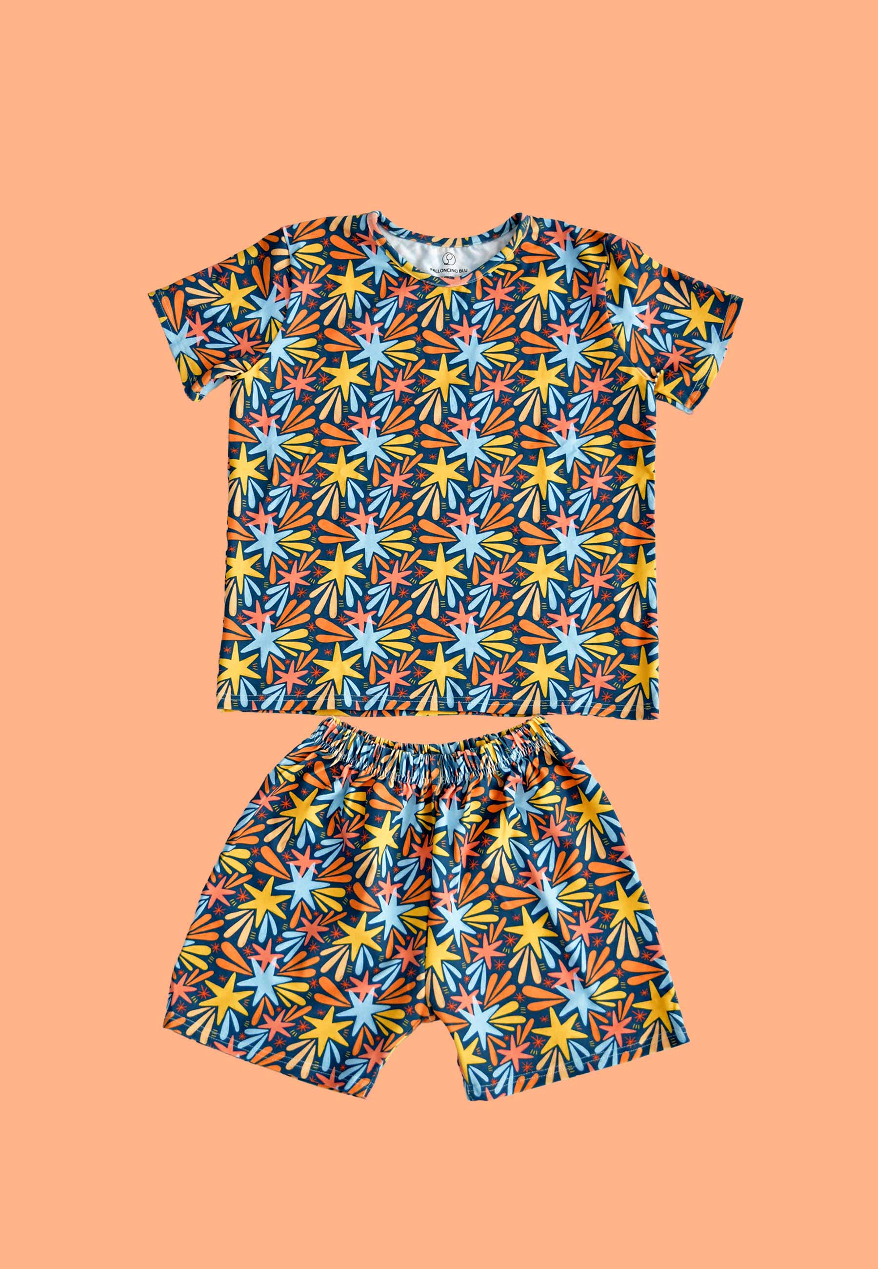 Two-Piece Bamboo Pajamas - Stars and Fireworks - Blue Balloon