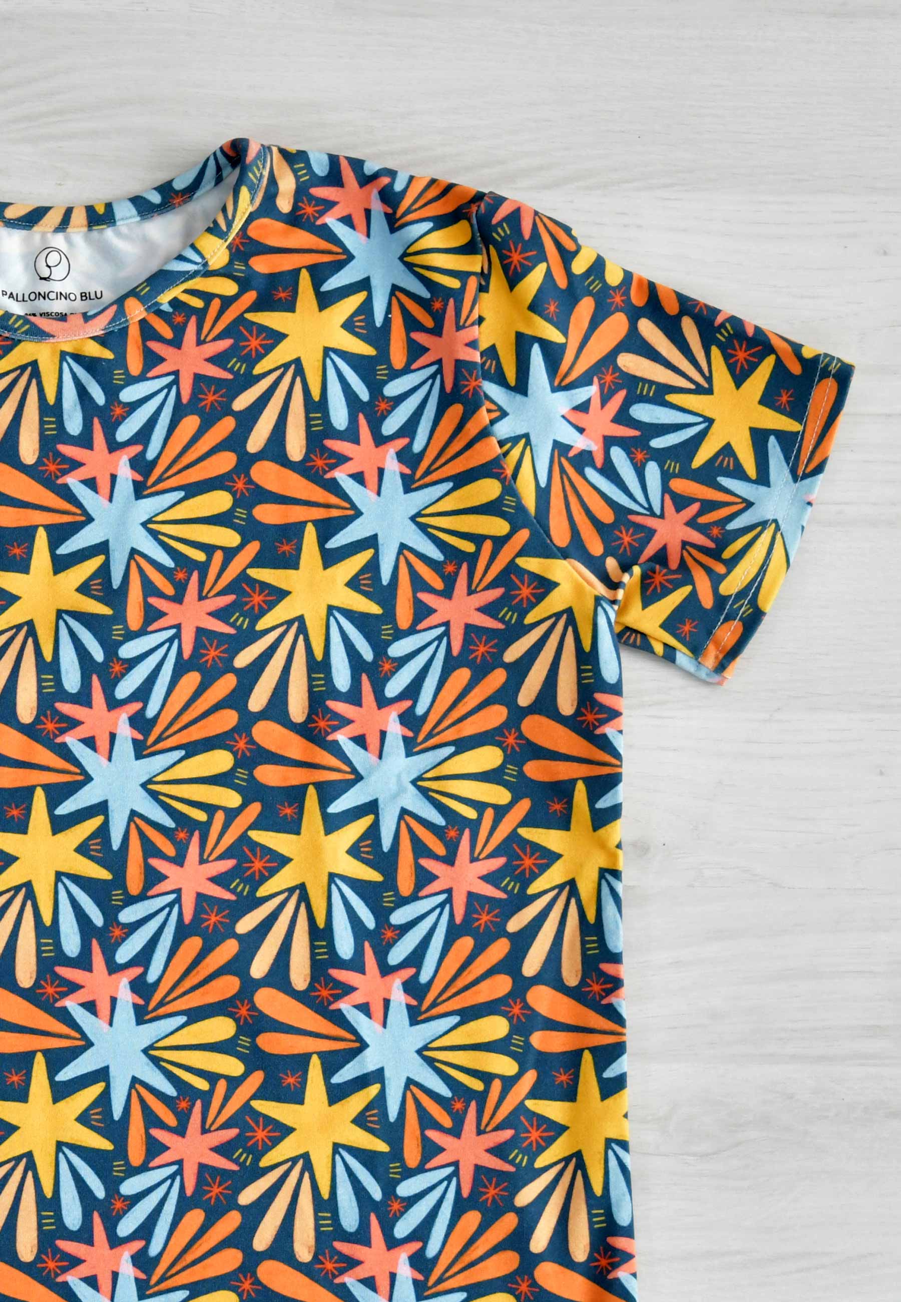 Two-Piece Bamboo Pajamas - Stars and Fireworks - Blue Balloon