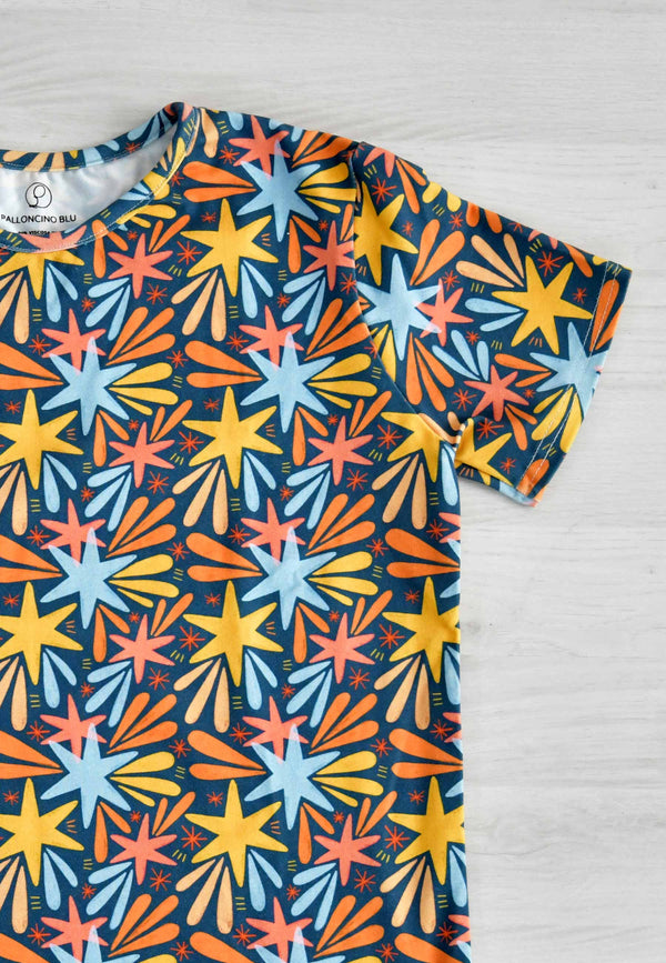 Two-Piece Bamboo Pajamas - Stars and Fireworks - Blue Balloon