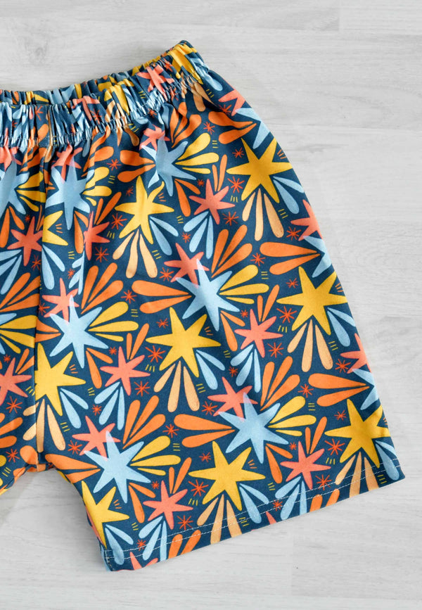 Two-Piece Bamboo Pajamas - Stars and Fireworks - Blue Balloon