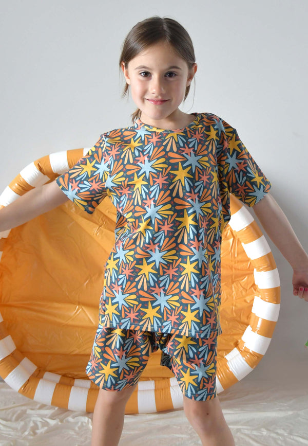 Two-Piece Bamboo Pajamas - Stars and Fireworks - Blue Balloon