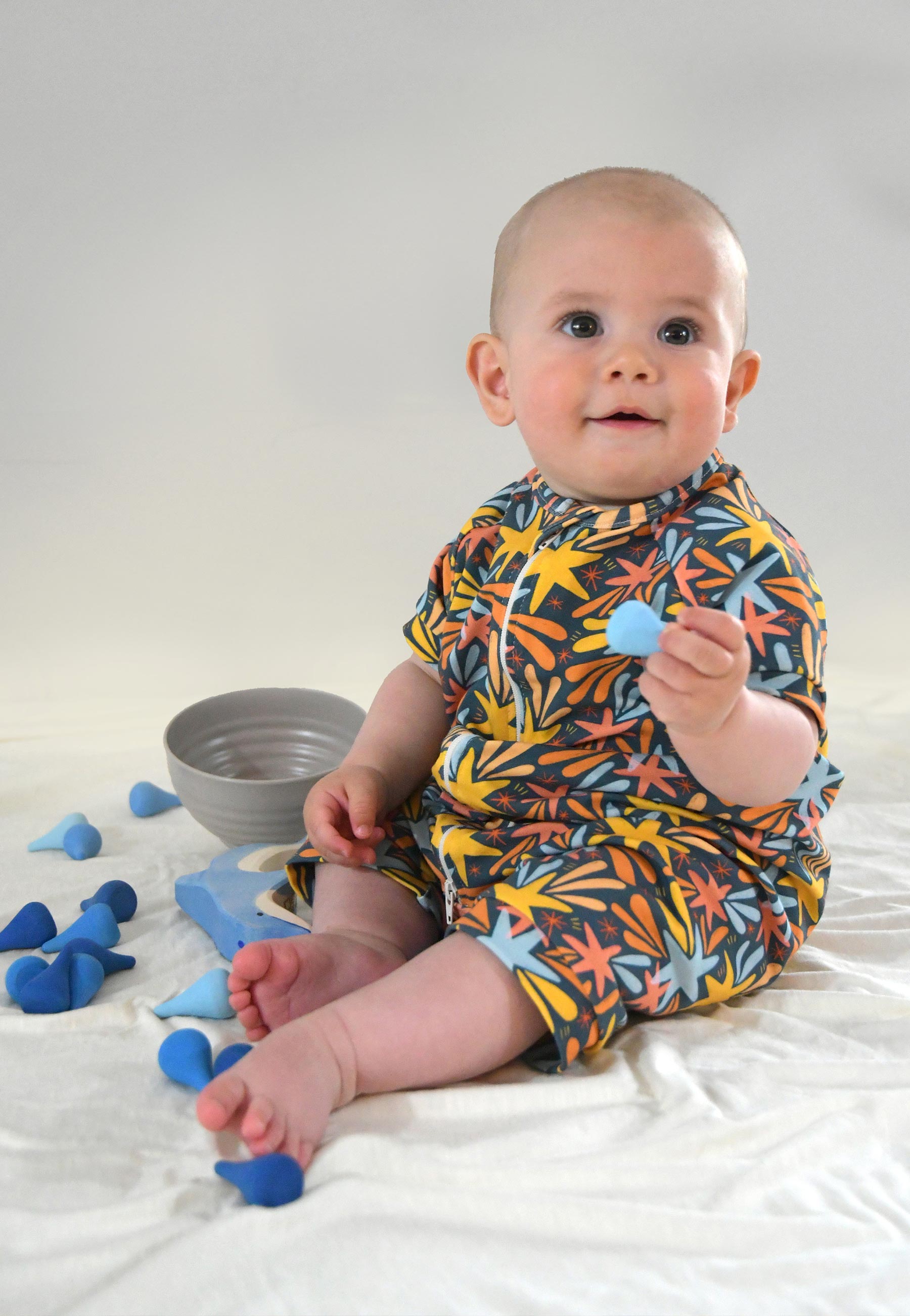 Bamboo Zip Romper - Stars and Fireworks - Blue Balloon