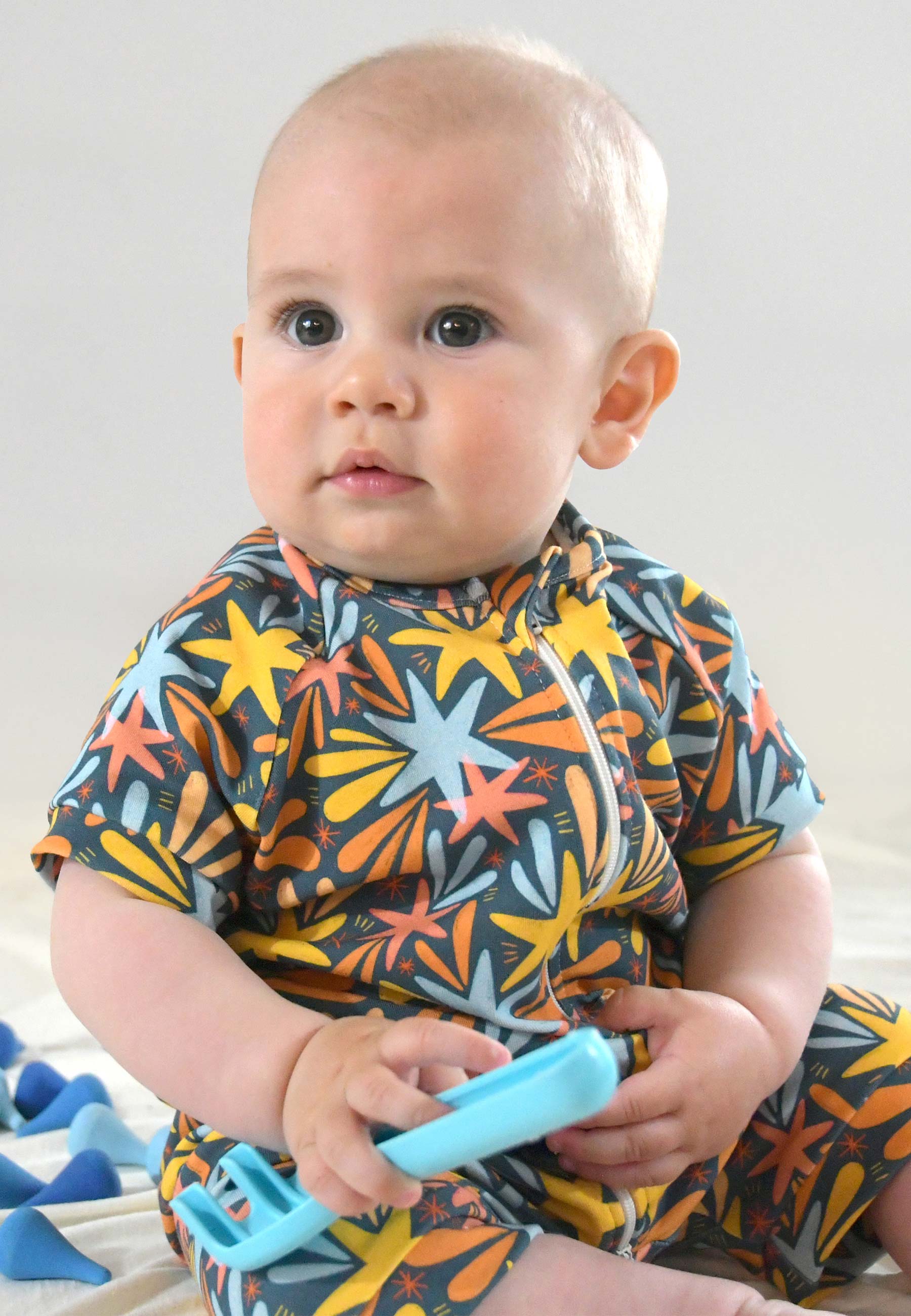 Bamboo Zip Romper - Stars and Fireworks - Blue Balloon