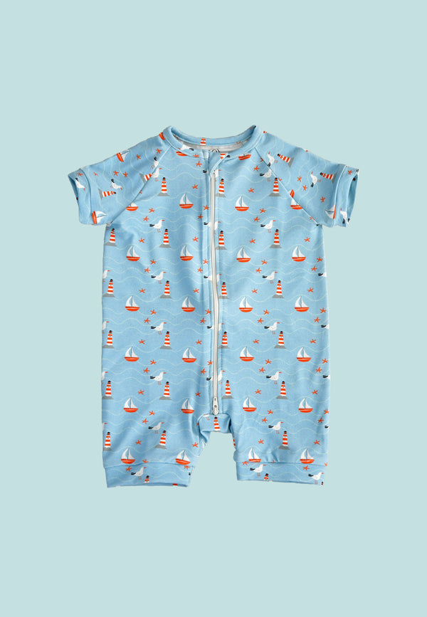 Bamboo Zip Romper - Sea - Blue Balloon