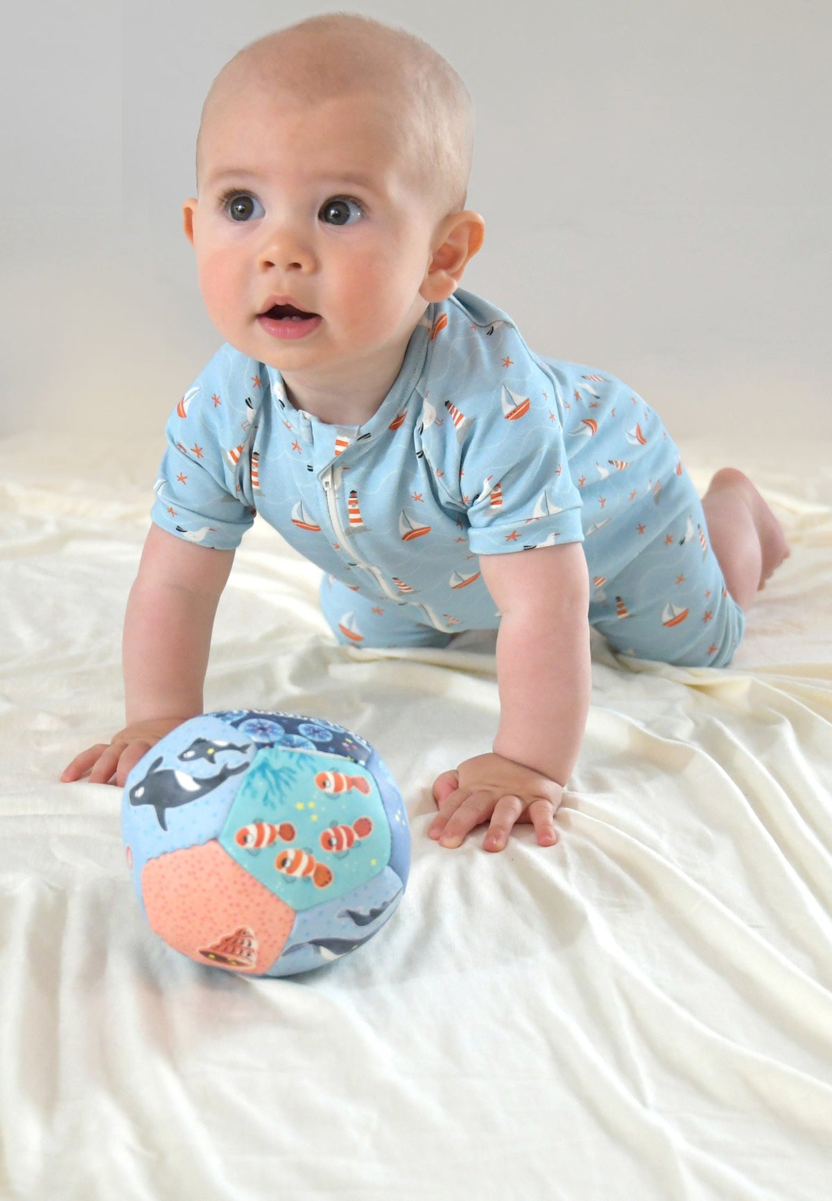 Bamboo Zip Romper - Sea - Blue Balloon