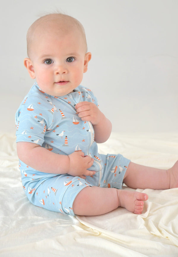 Bamboo Zip Romper - Sea - Blue Balloon