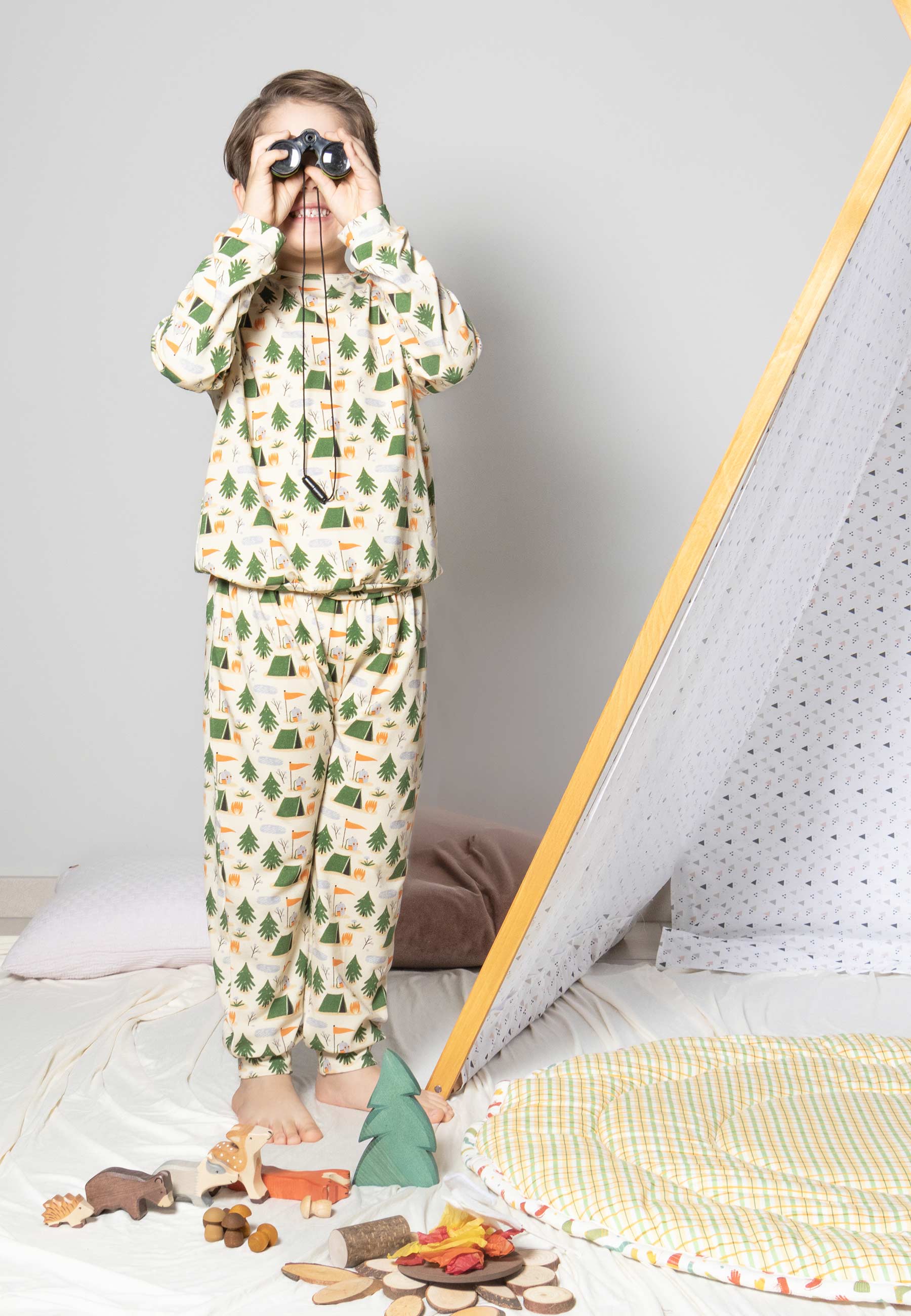 Two-Piece Bamboo Pajamas - Camping - Blue Balloon