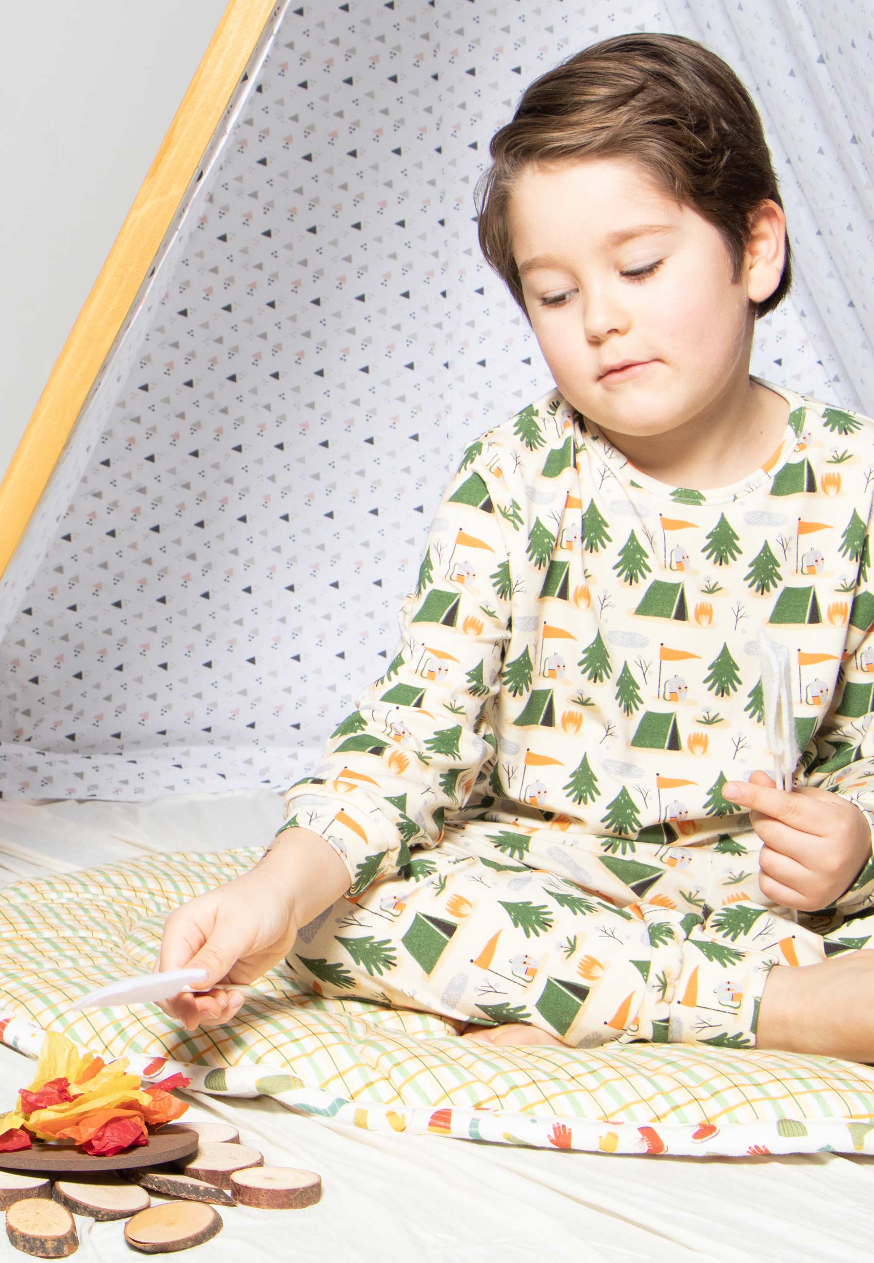 Two-Piece Bamboo Pajamas - Camping - Blue Balloon