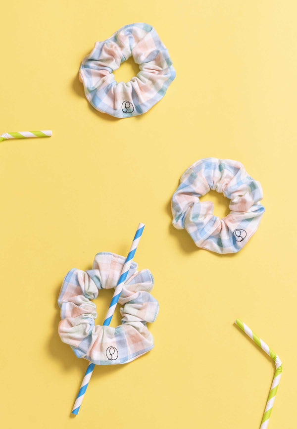 Bamboo Chouchou (scrunchie) - Sunny picnic - Blue balloon
