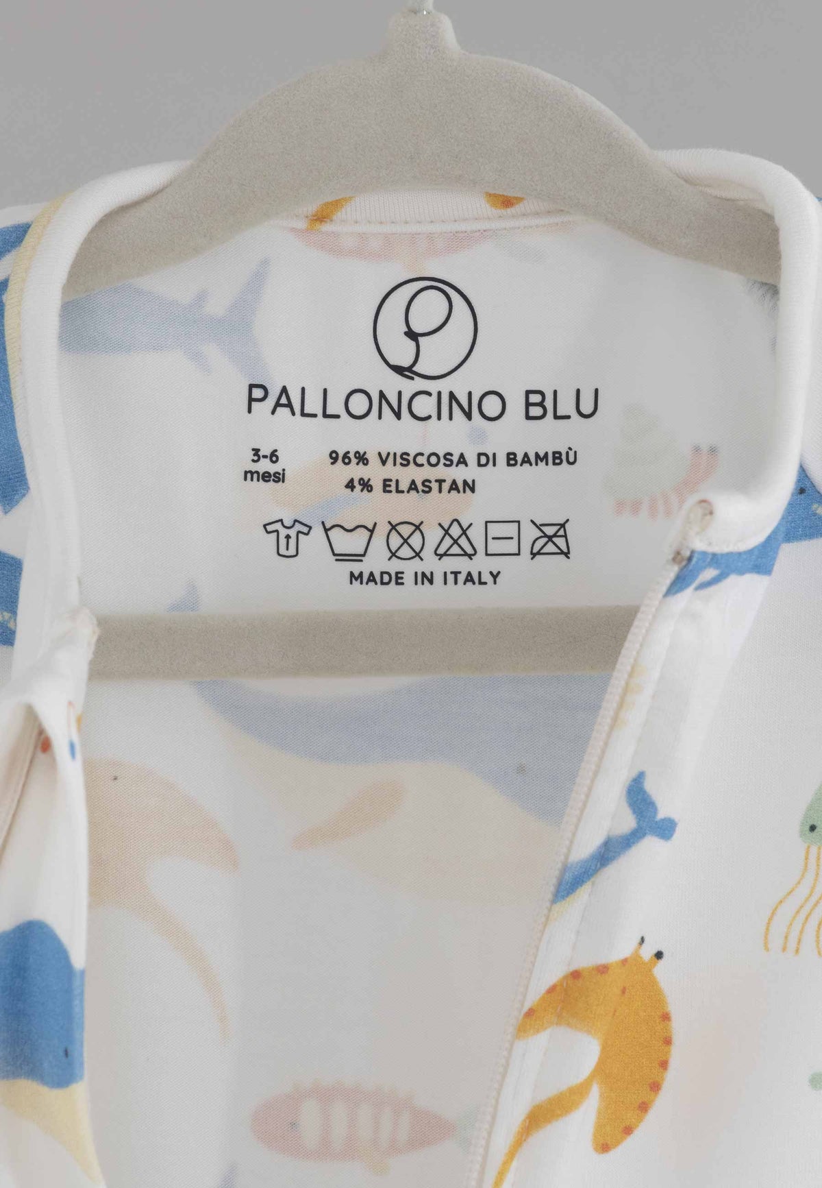 Tutina con zip in bambù - Sott'acqua - Palloncino blu