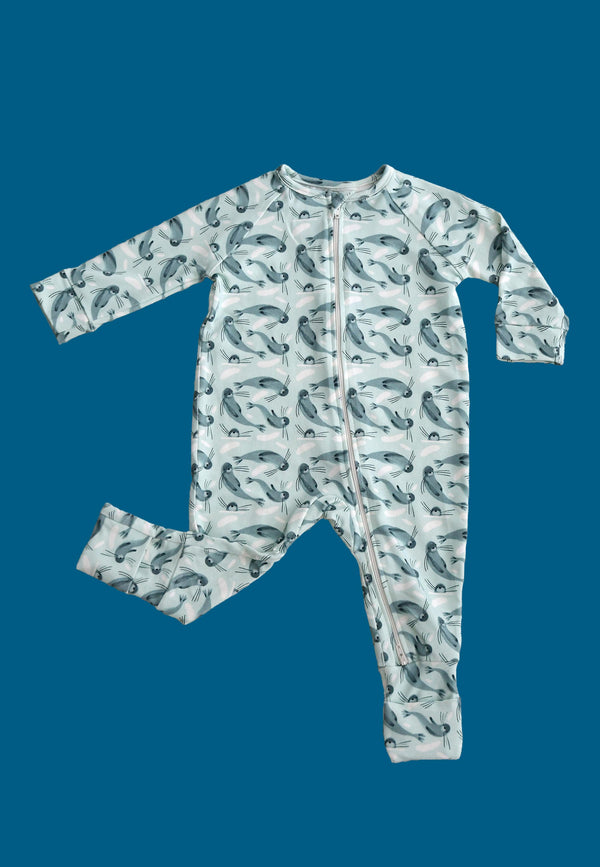 Bamboo Zip Romper - Seals - Blue Balloon