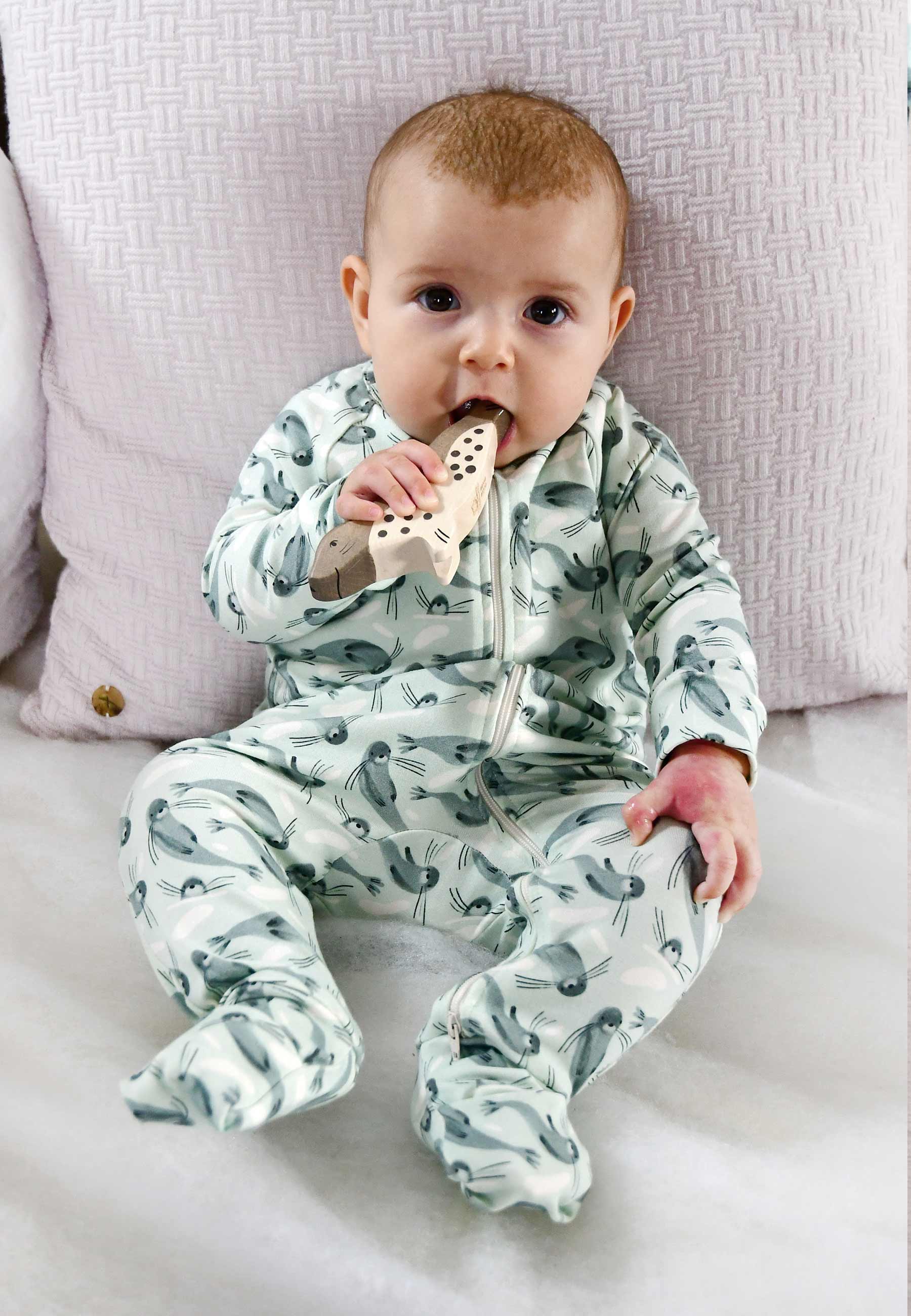 Tutina in Bamboo con Zip - Foche - Palloncino Blu