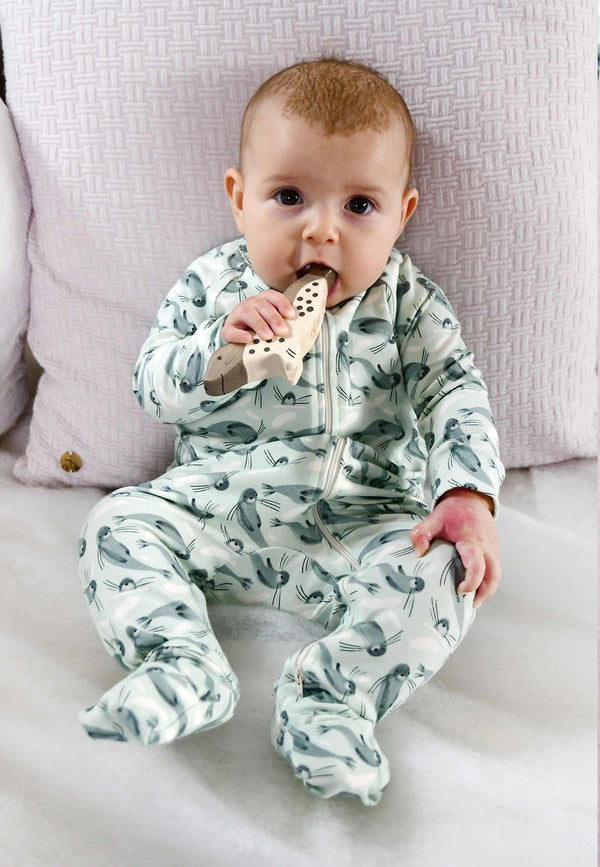 Tutina in Bamboo con Zip - Foche - Palloncino Blu