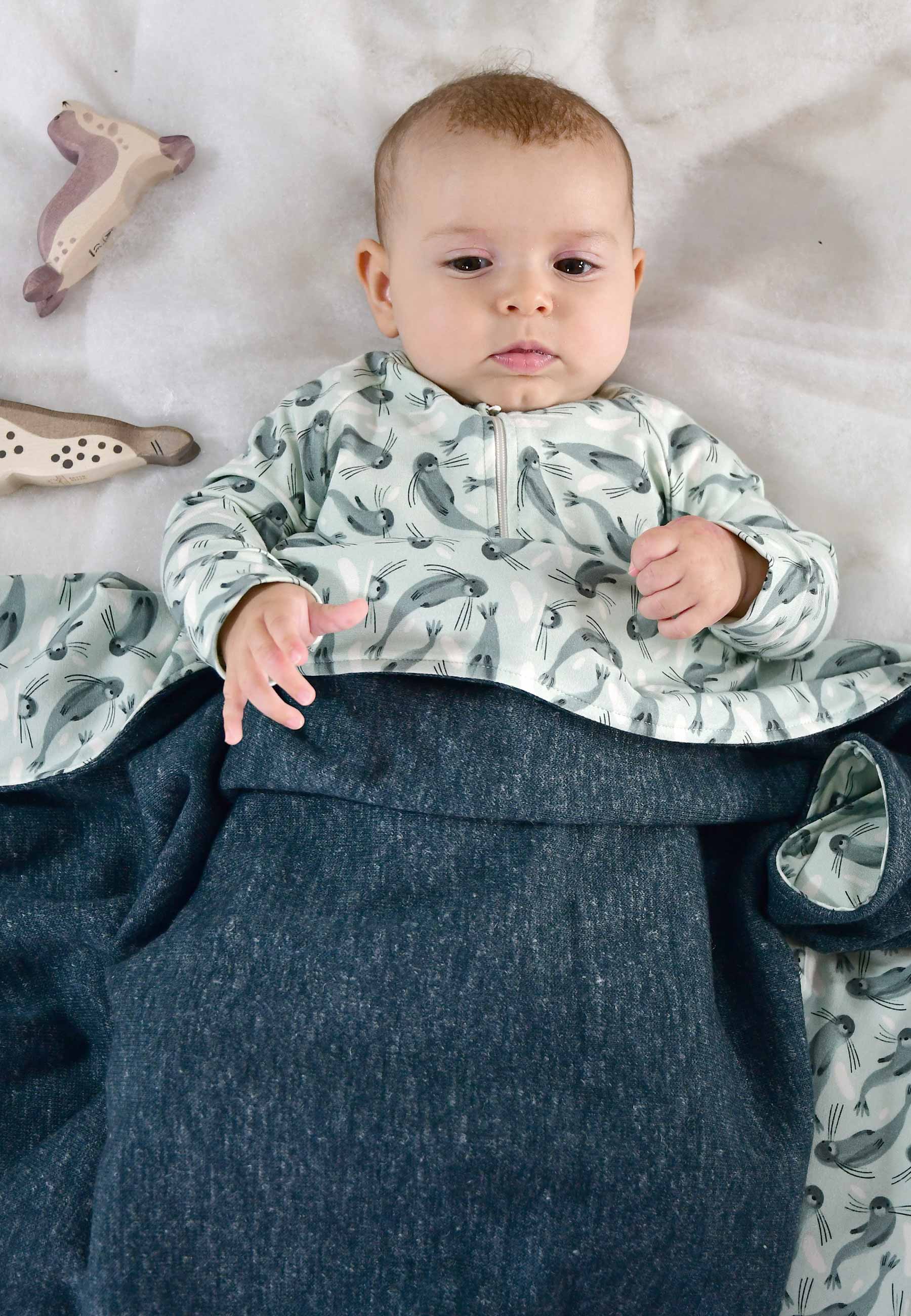 Tutina in Bamboo con Zip - Foche - Palloncino Blu