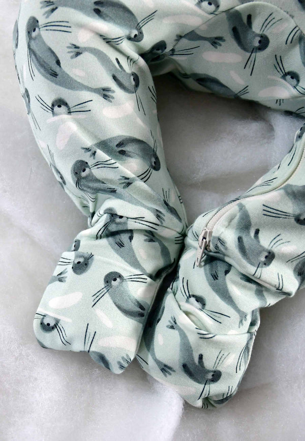 Tutina in Bamboo con Zip - Foche - Palloncino Blu