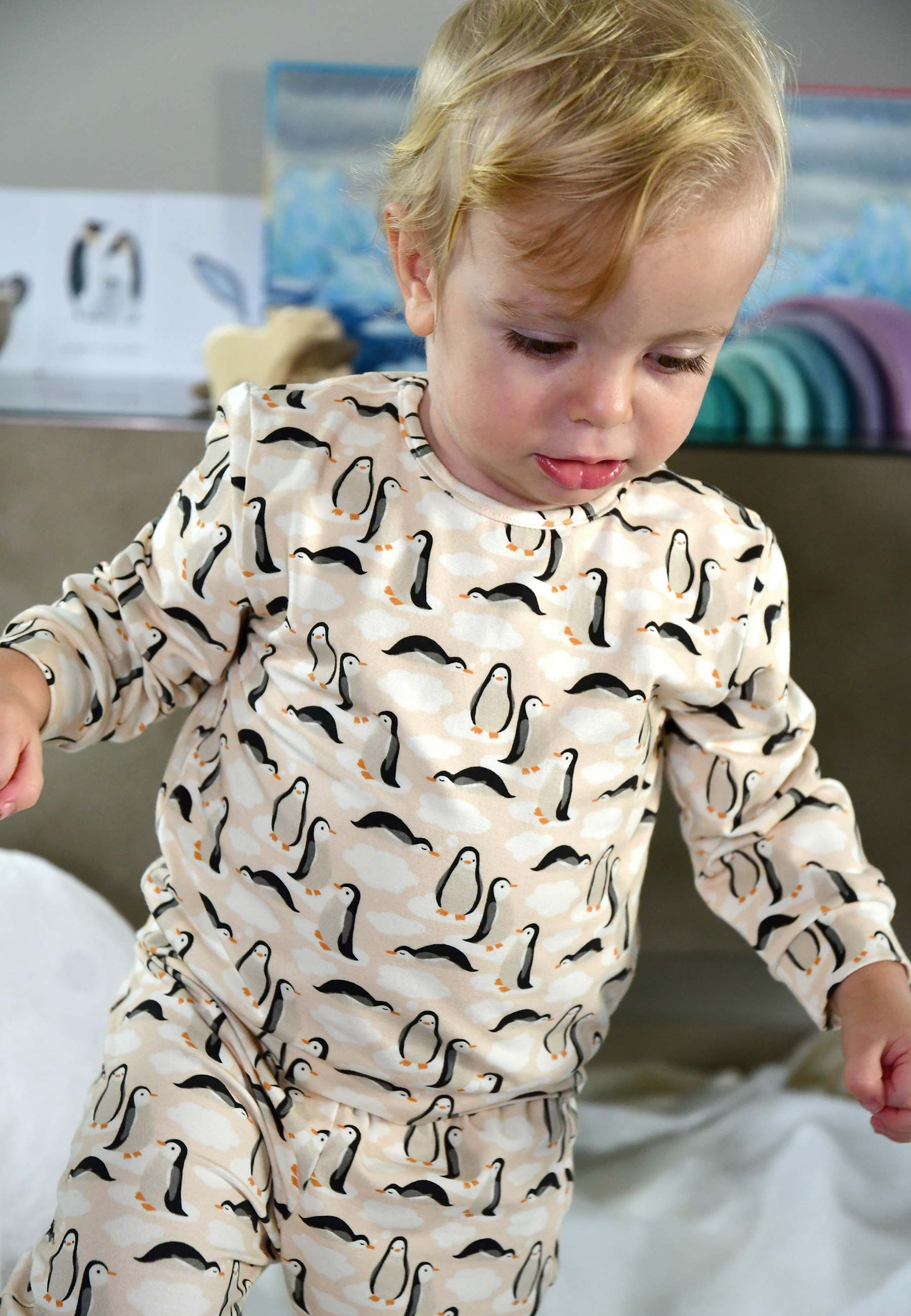 Two-Piece Bamboo Pajamas - Penguins - Blue Balloon