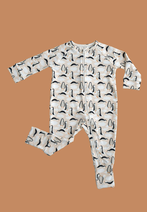 Tutina in Bambù con Zip - Pinguini - Palloncino Blu