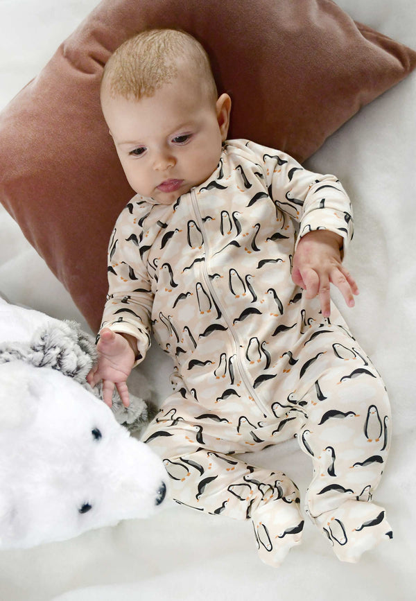 Bamboo Zip Romper - Penguins - Blue Balloon