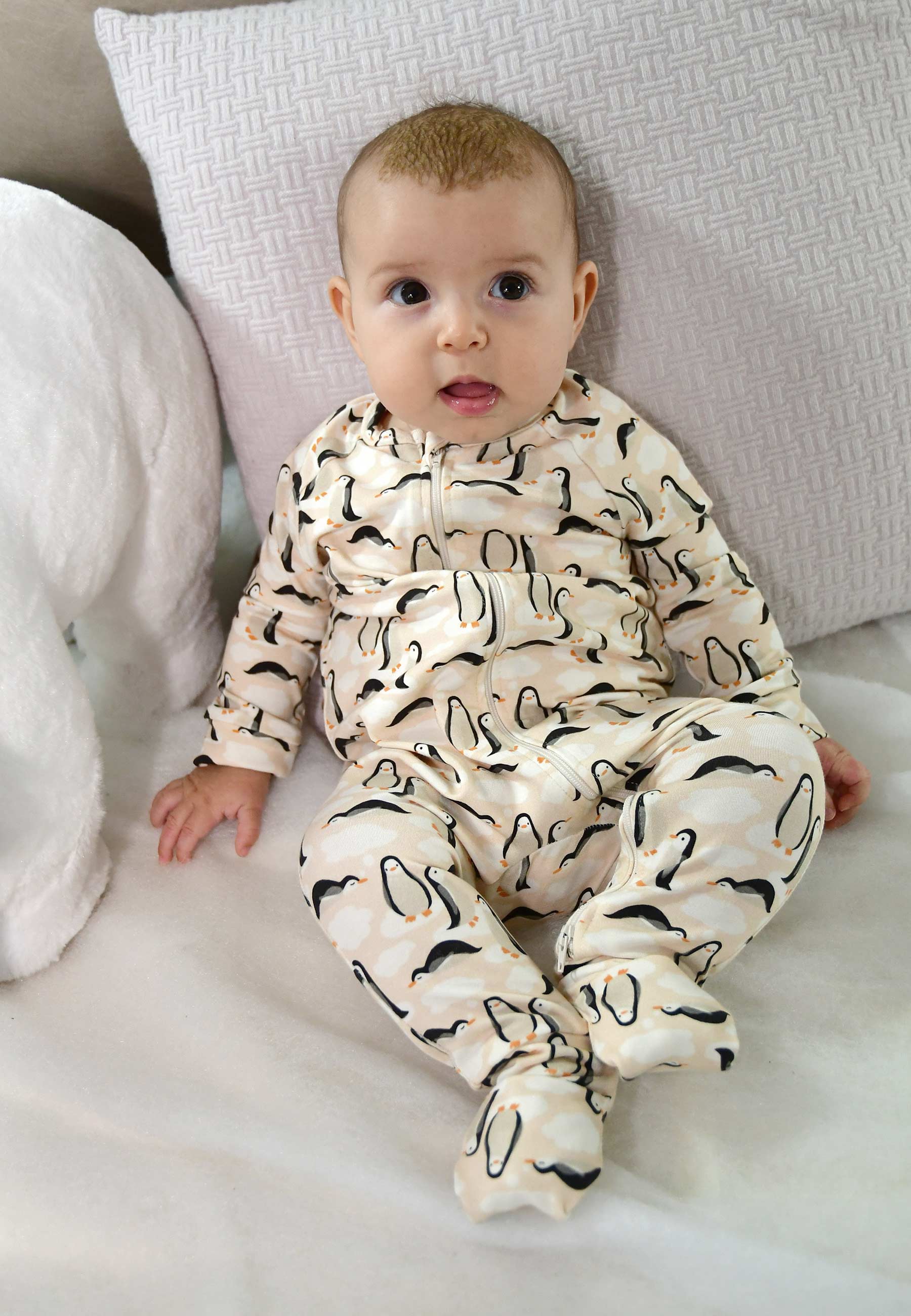 Bamboo Zip Romper - Penguins - Blue Balloon