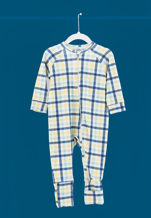 Tutina con zip in bambù - Cielo d'inverno - Palloncino blu