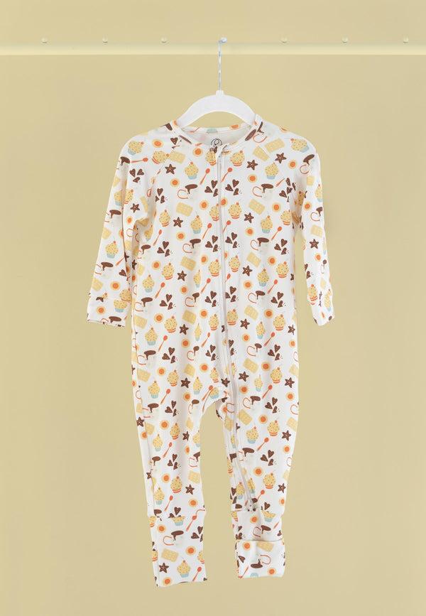 Bamboo Zip Romper - Let's Have a Snack - Blue Balloon