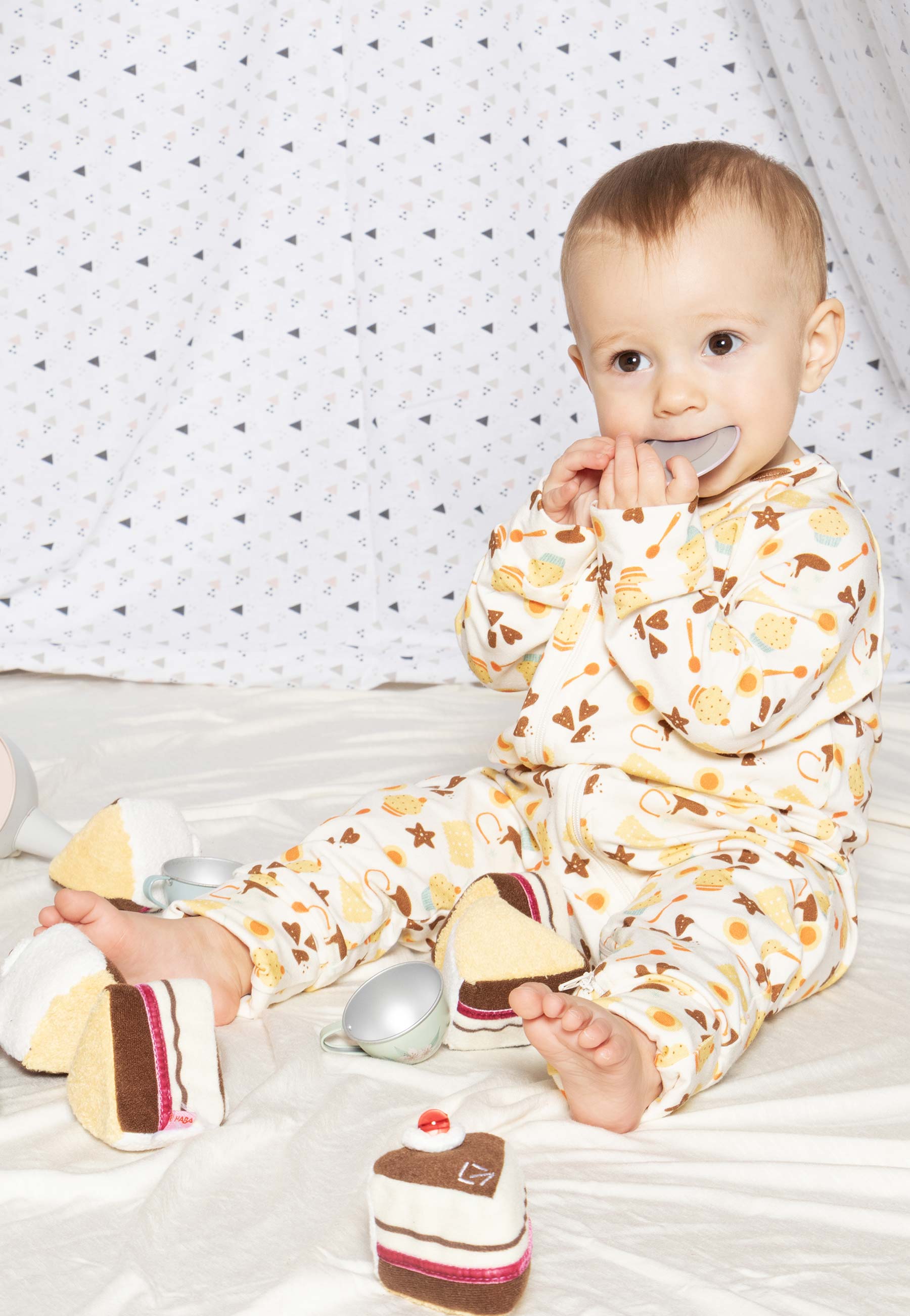 Bamboo Zip Romper - Let's Have a Snack - Blue Balloon