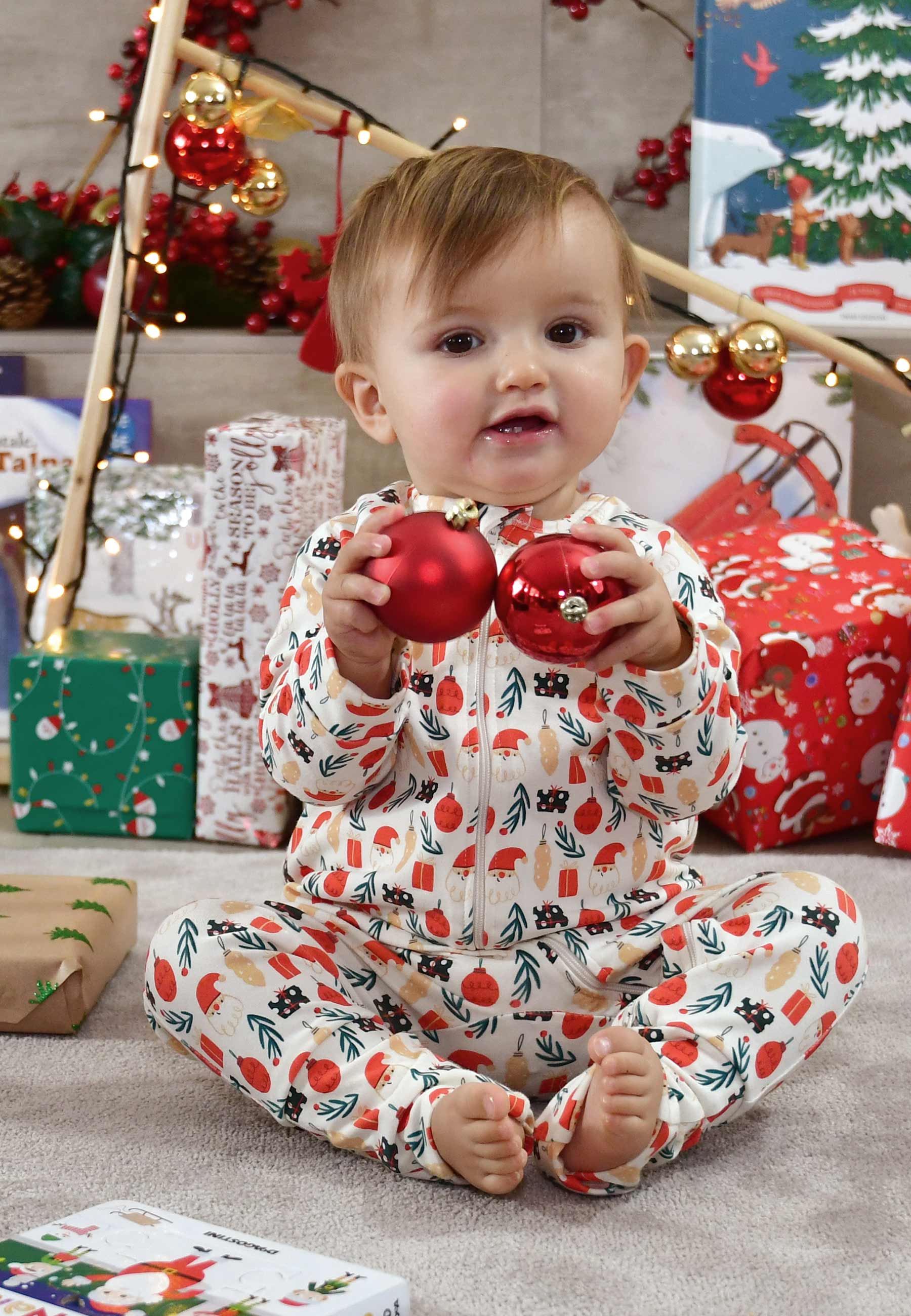 Bamboo Zip Romper - Christmas Magic - Blue Balloon