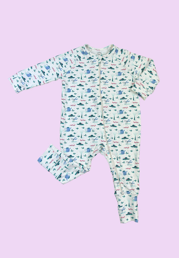 Tutina in Bamboo con Zip - Nel Giardino - Palloncino Blu