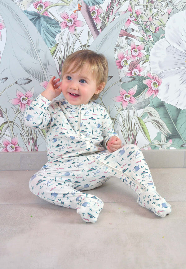 Bamboo Zip Romper - In the Garden - Blue Balloon