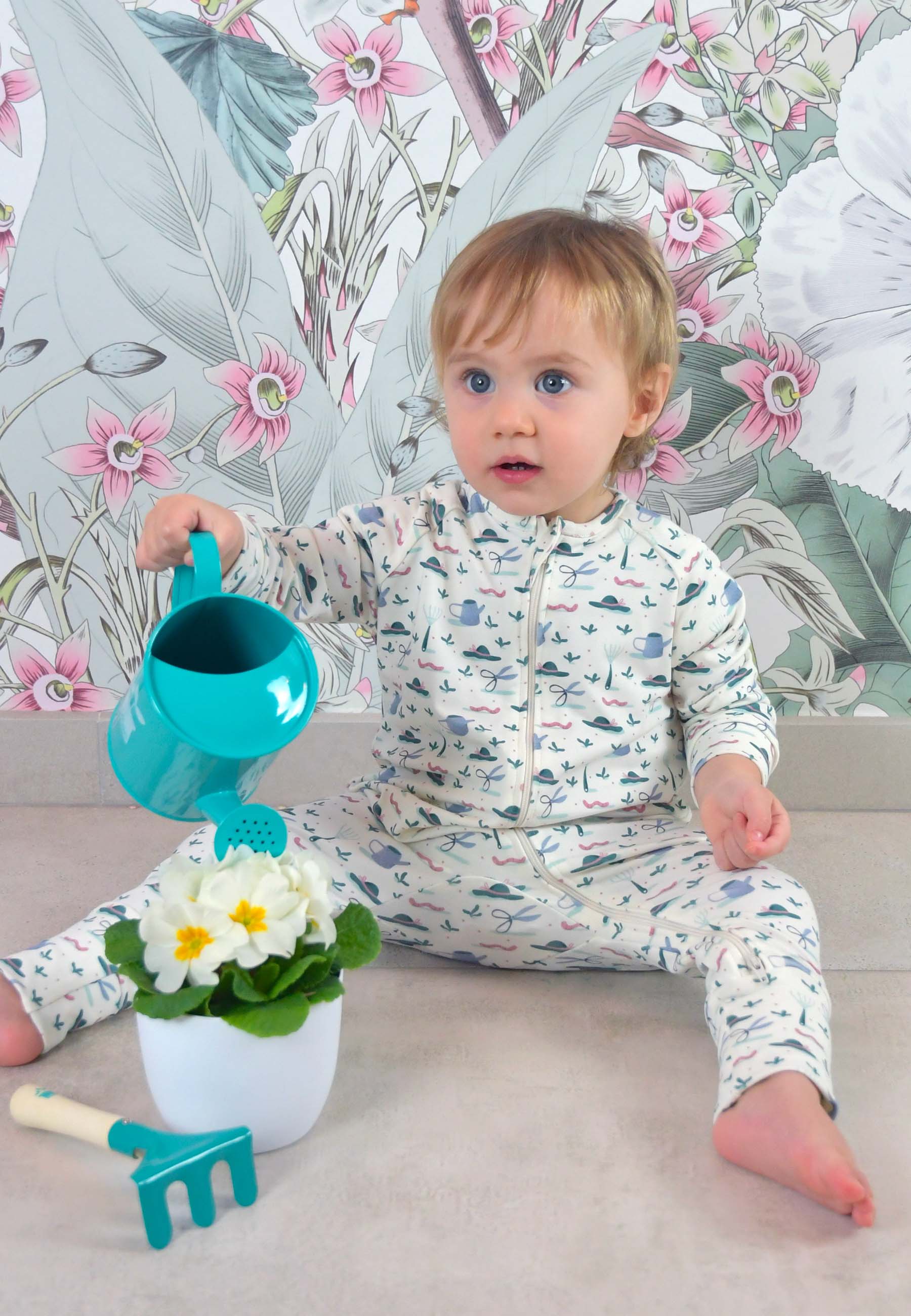 Tutina con zip in bambù - In giardino - Palloncino blu