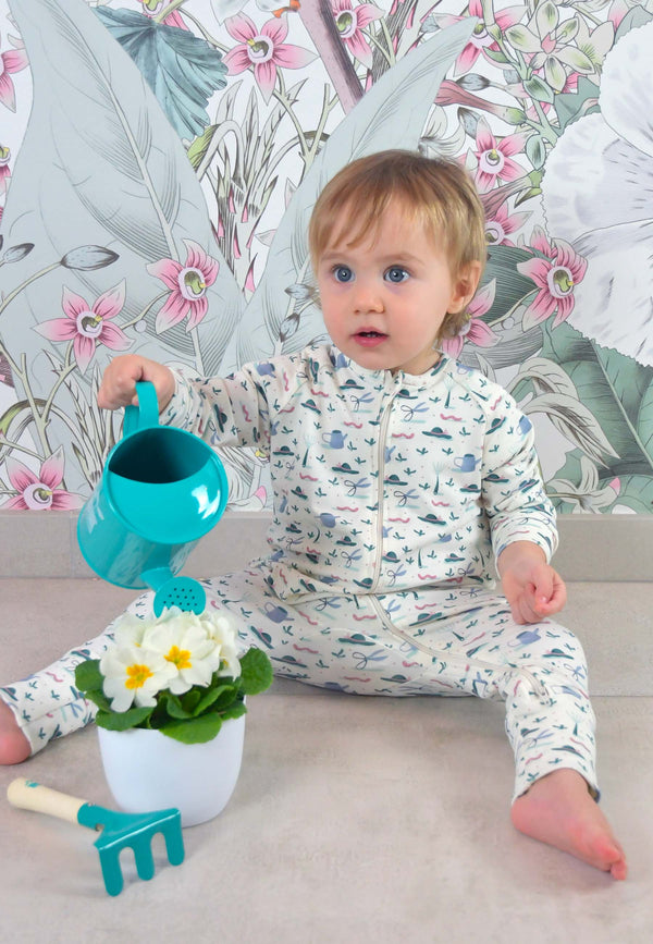 Tutina con zip in bambù - In giardino - Palloncino blu