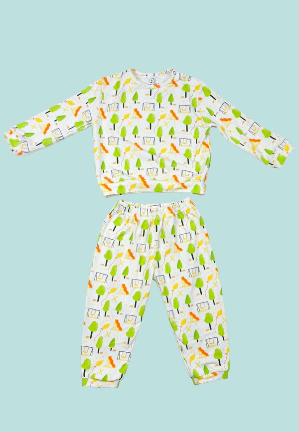Two-Piece Bamboo Pajamas - Playground - Blue Balloon