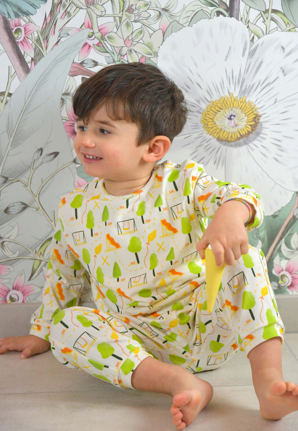 Two-Piece Bamboo Pajamas - Playground - Blue Balloon