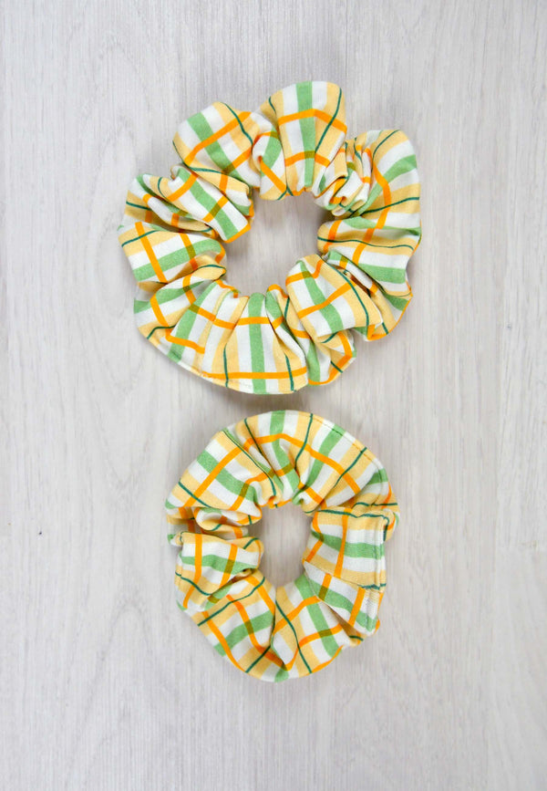 Chouchou in bambù (scrunchie) - Tartan floreale - Palloncino blu