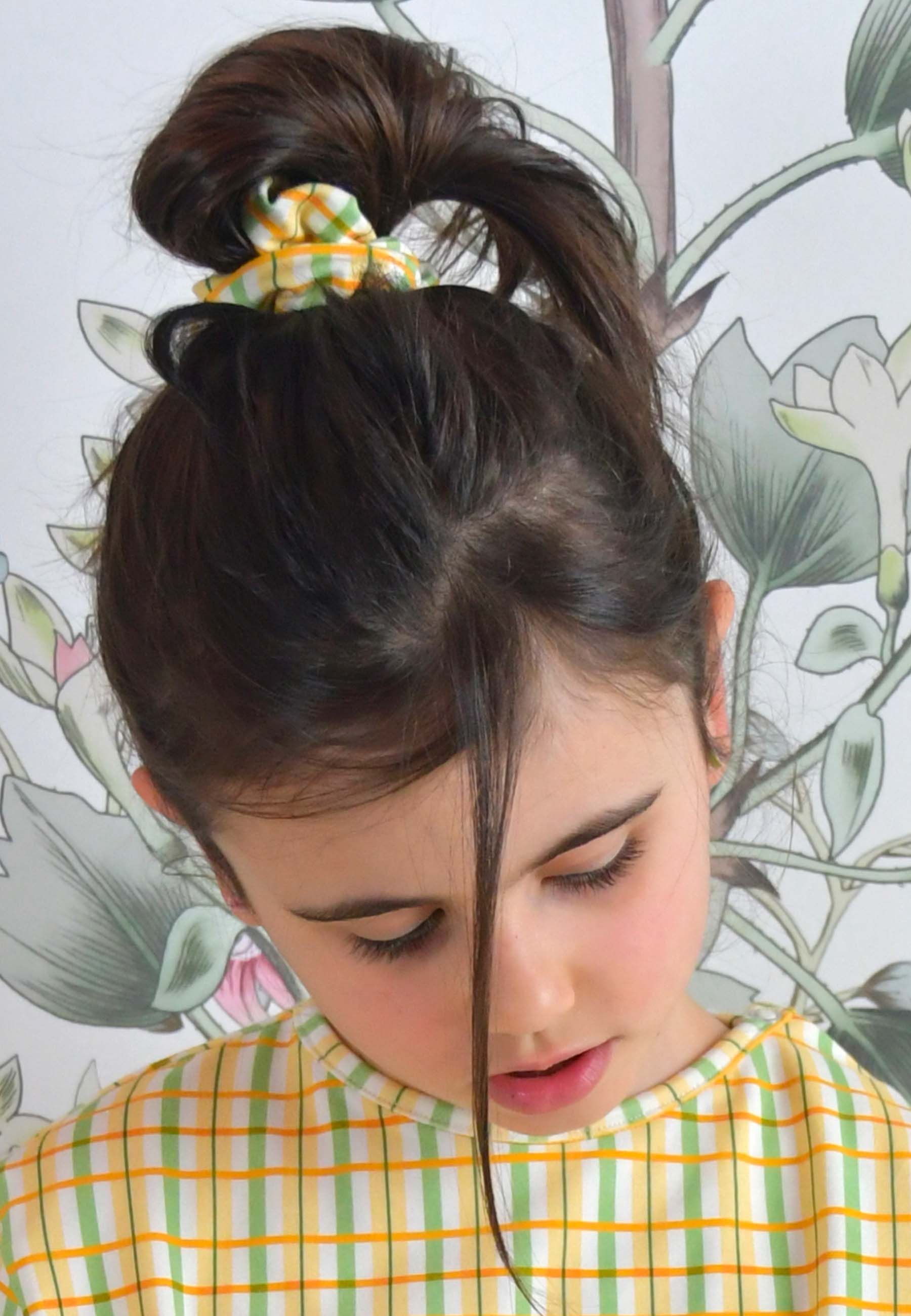 Bamboo Chouchou (scrunchie) - Floral Tartan - Blue Balloon