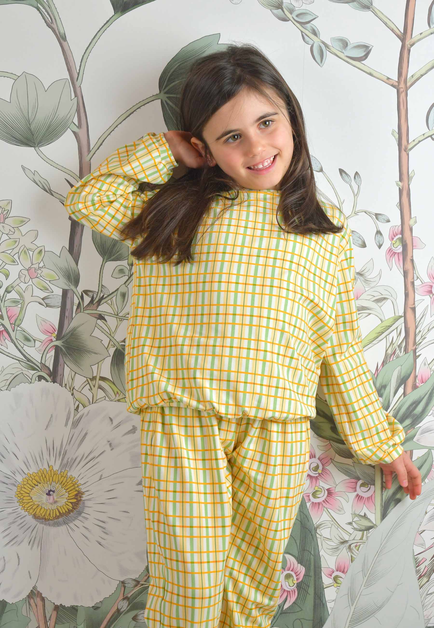 Pigiama in Bambù a Due Pezzi - Tartan Floreale Prato - Palloncino Blu