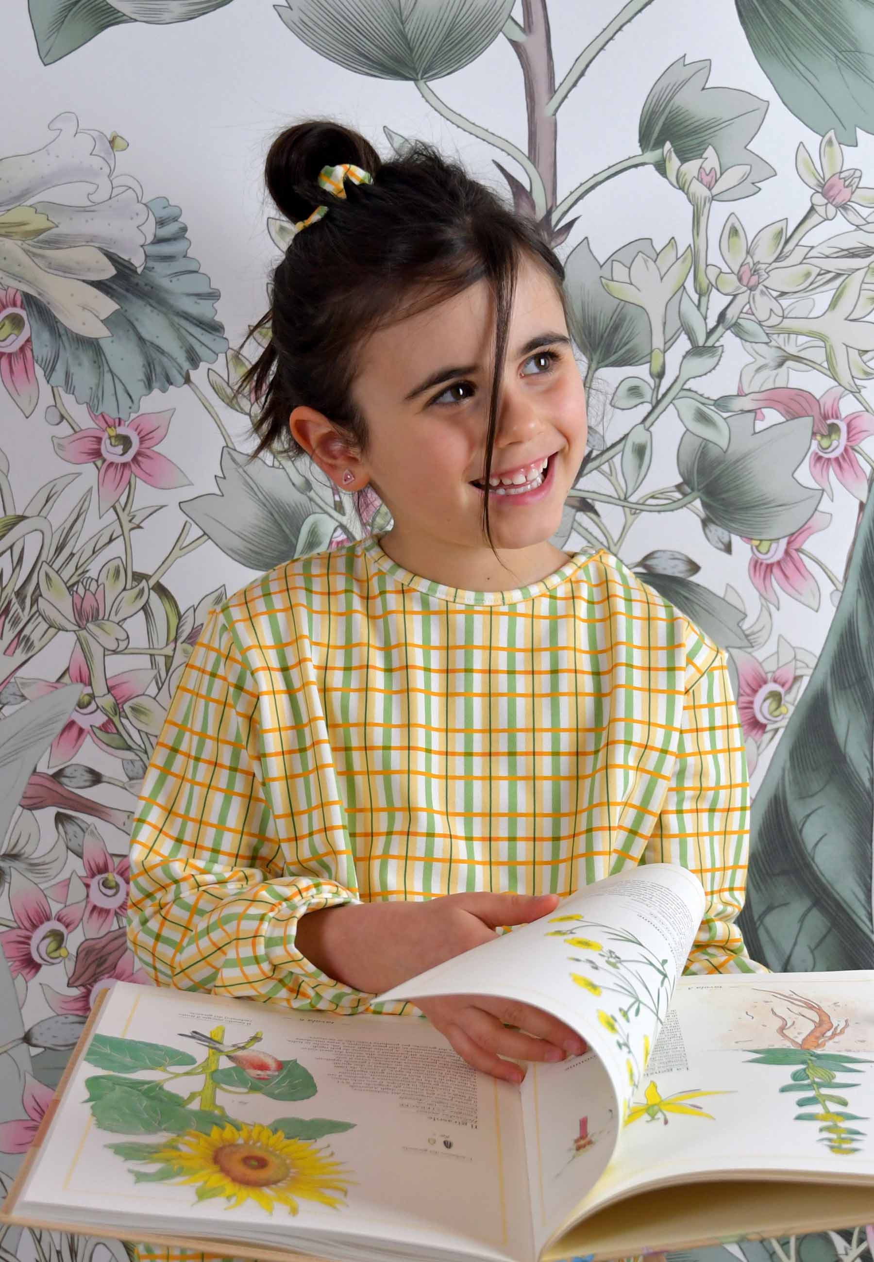 Pigiama in Bambù a Due Pezzi - Tartan Floreale Prato - Palloncino Blu