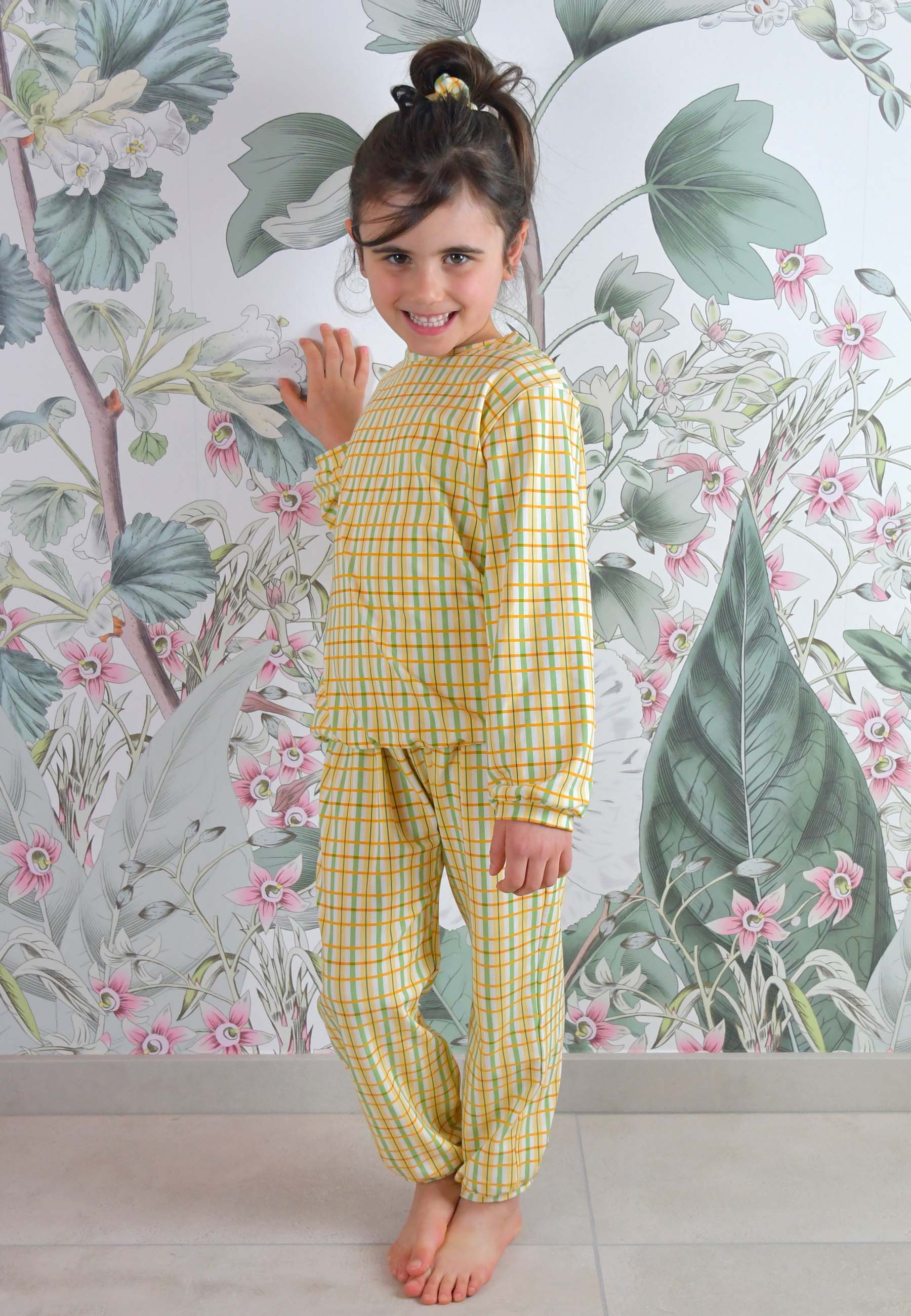 Pigiama in Bambù a Due Pezzi - Tartan Floreale Prato - Palloncino Blu