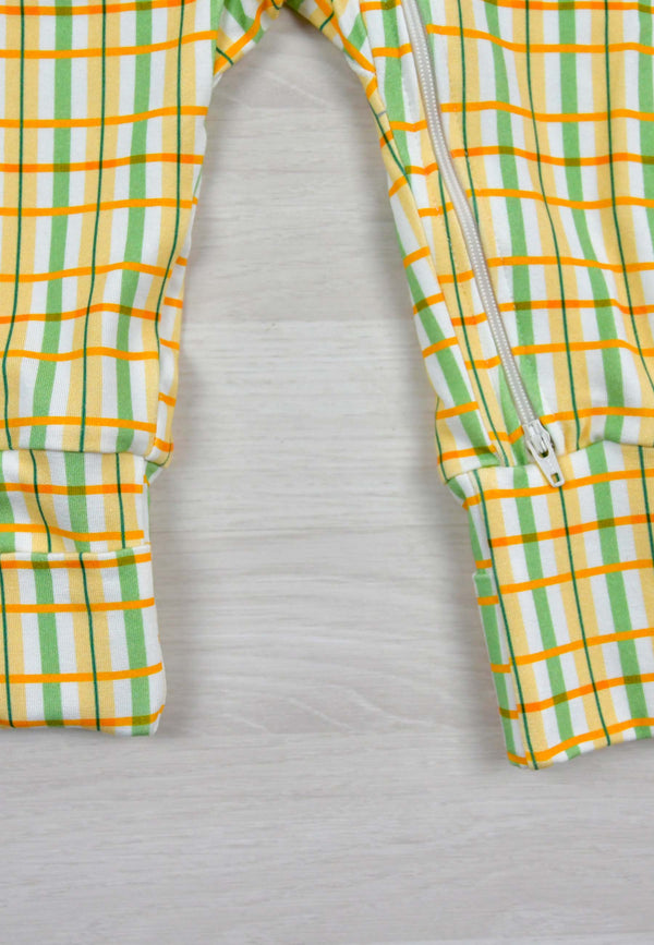 Tutina con zip in bambù - Tartan prato fiorito  - Palloncino blu