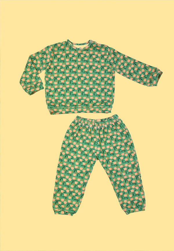 Two-Piece Bamboo Pajamas - Tulips - Blue Balloon