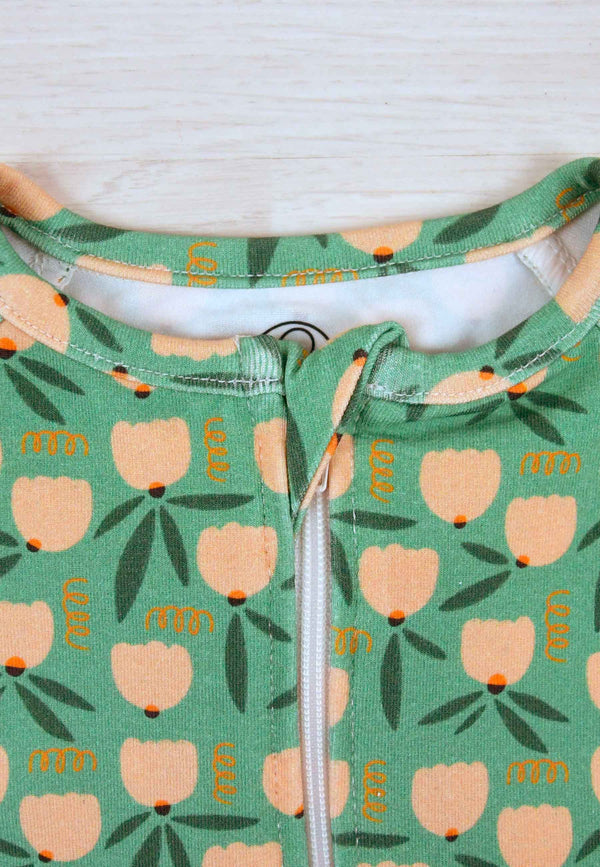 Tutina con zip in bambù - Tulipani  - Palloncino blu