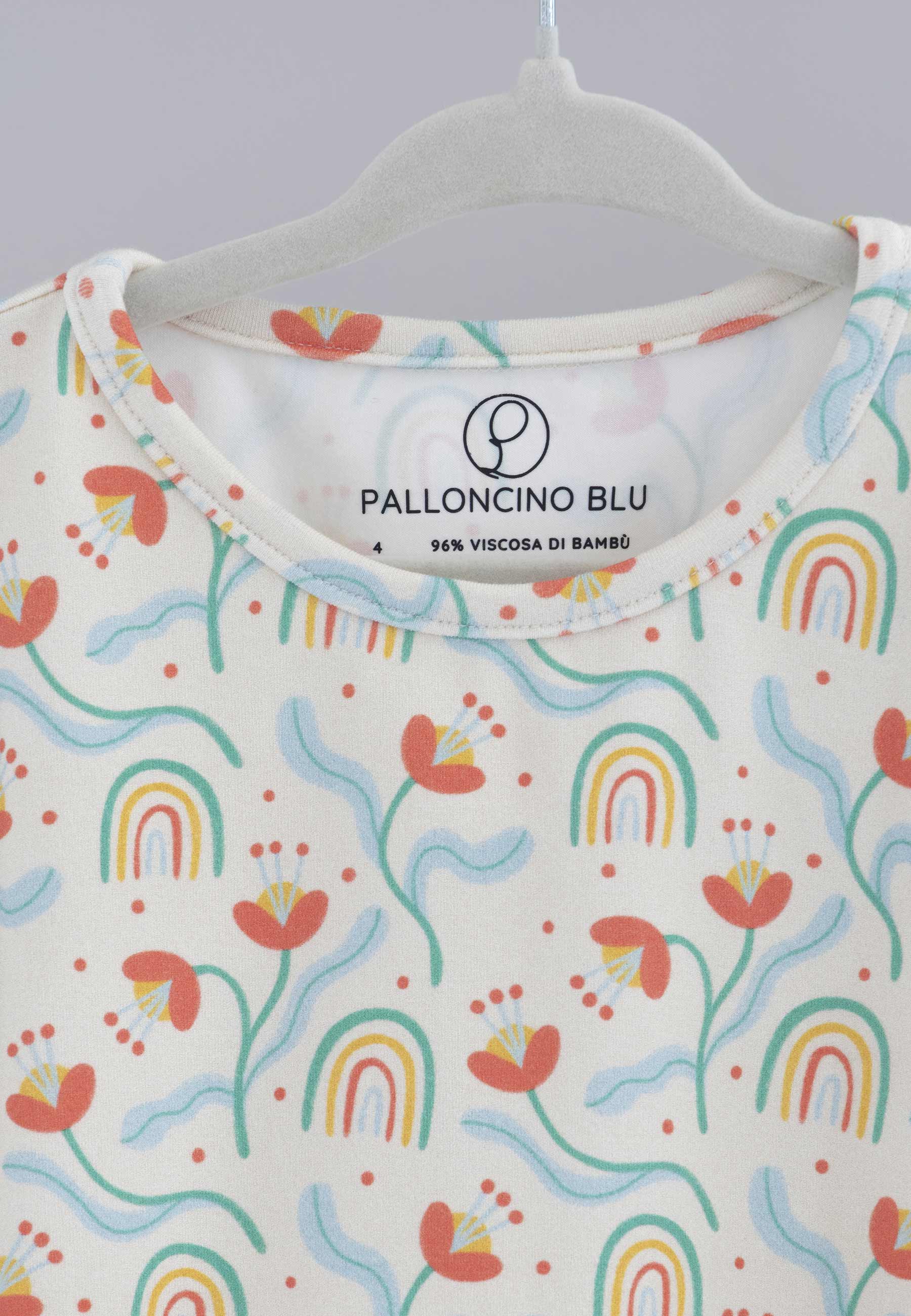 Pigiama in Bambù a Due Pezzi - Fiori e Arcobaleni - Palloncino Blu