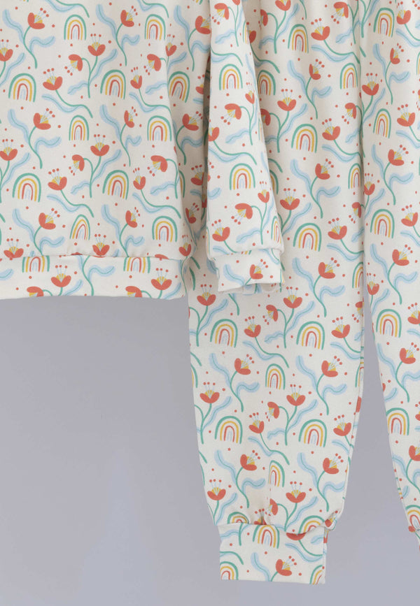 Two-Piece Bamboo Pajamas - Flowers and Rainbows - Blue Balloon