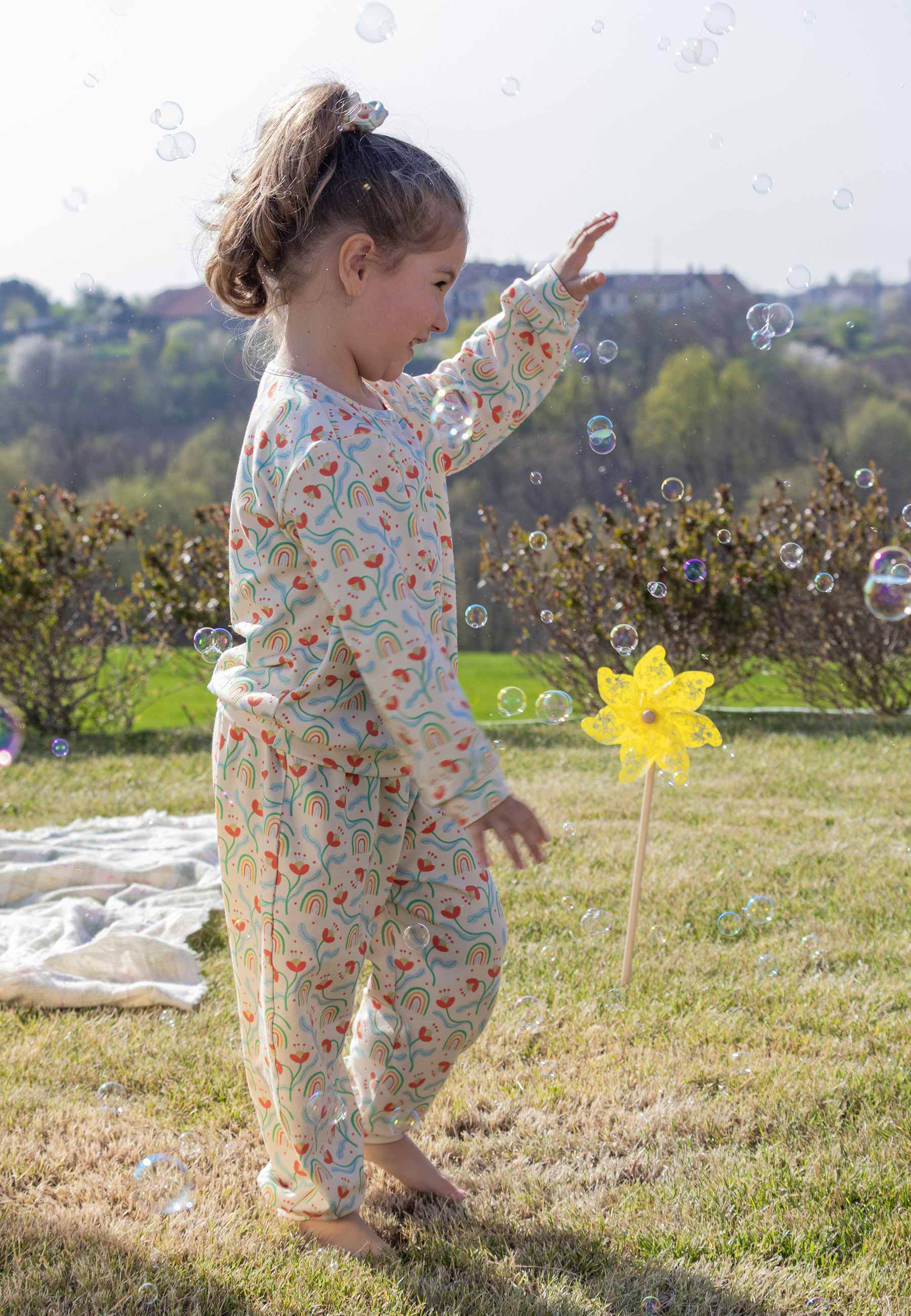 Two-Piece Bamboo Pajamas - Flowers and Rainbows - Blue Balloon