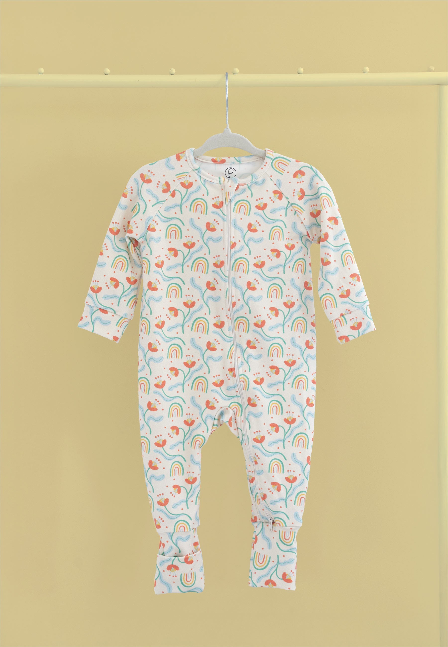 Bamboo Zip Romper - Flowers and Rainbows - Blue Balloon