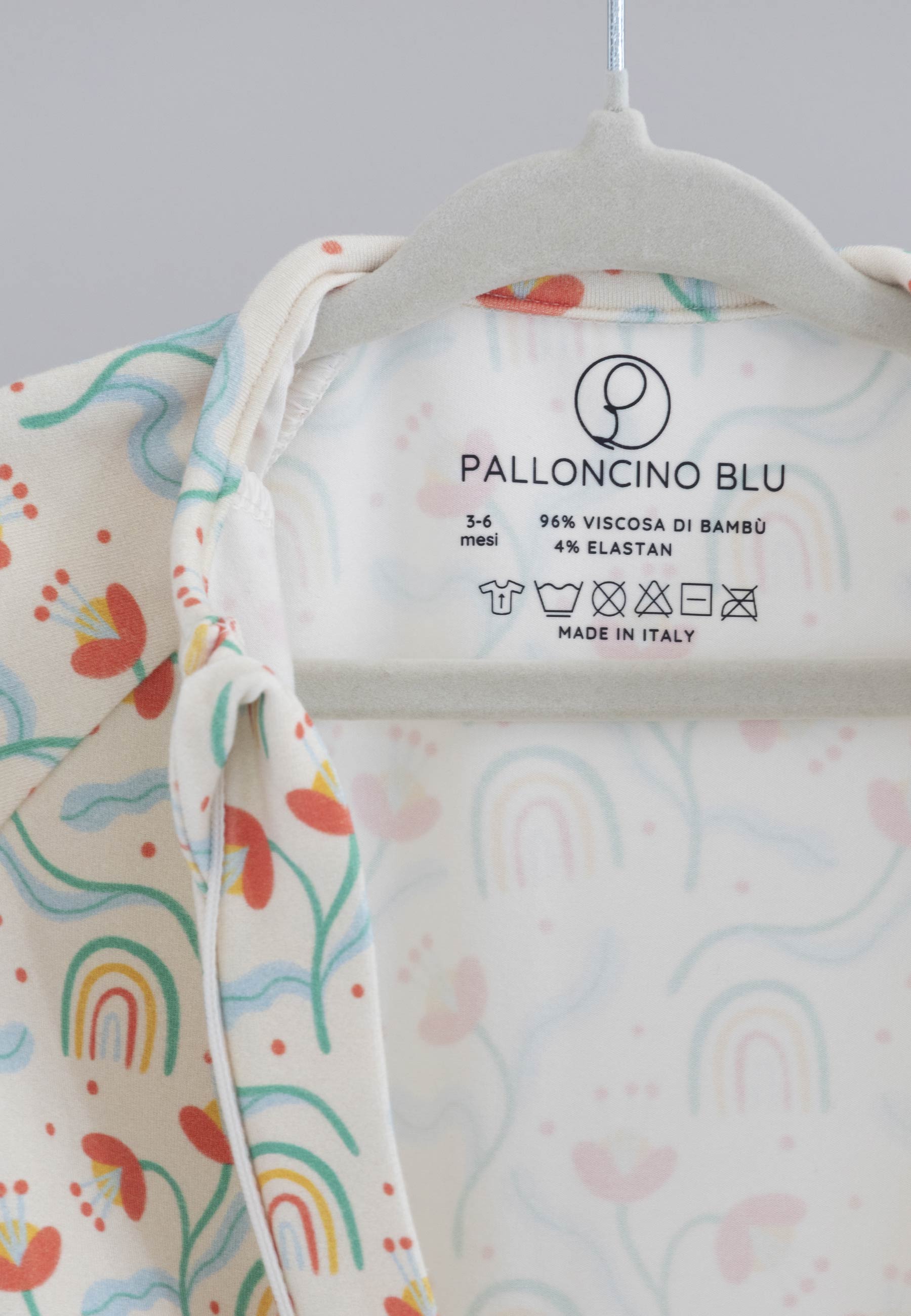 Tutina in Bamboo con Zip - Fiori e Arcobaleni - Palloncino Blu