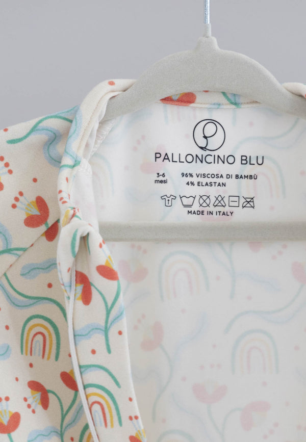 Tutina in Bamboo con Zip - Fiori e Arcobaleni - Palloncino Blu