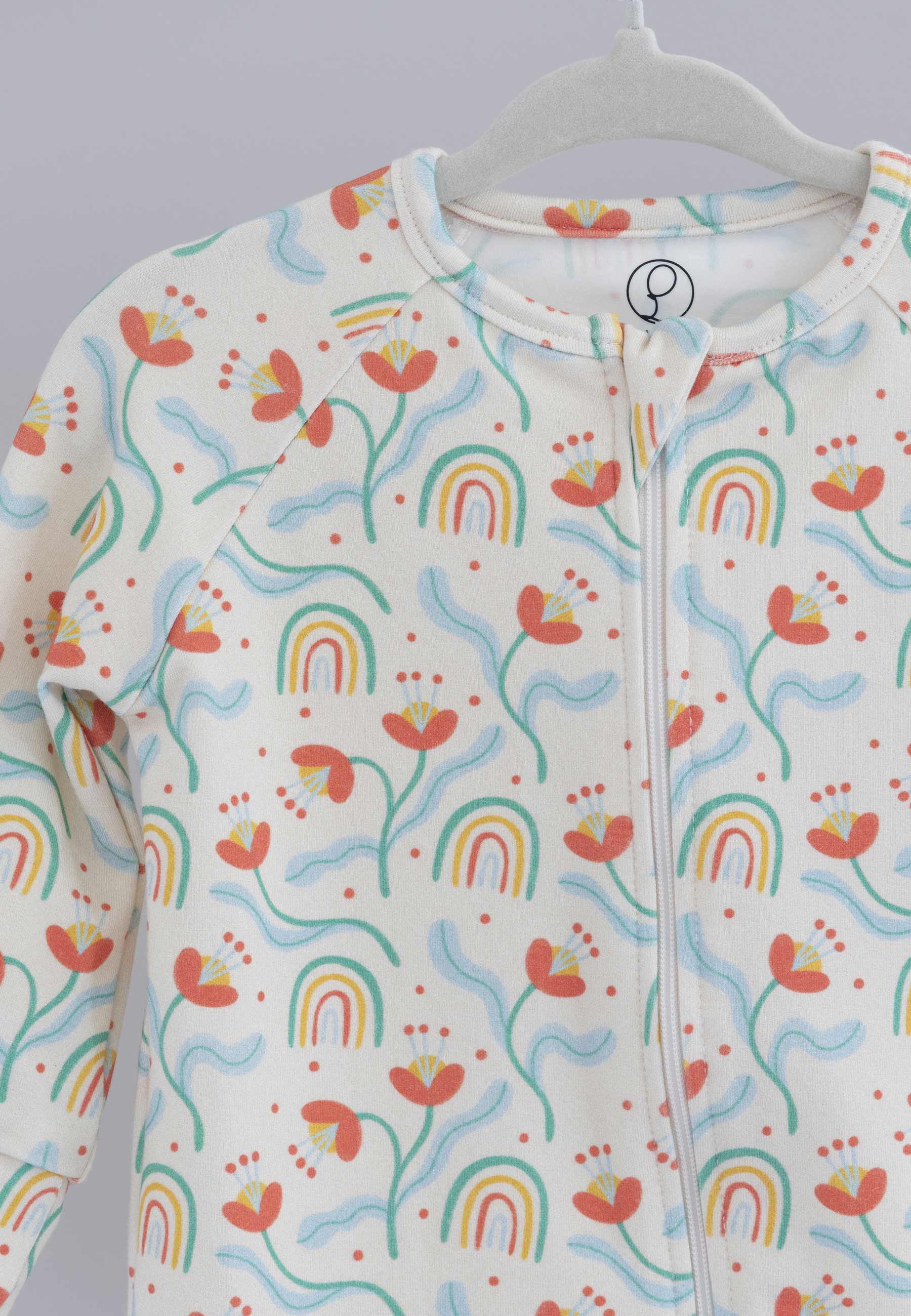 Bamboo Zip Romper - Flowers and Rainbows - Blue Balloon